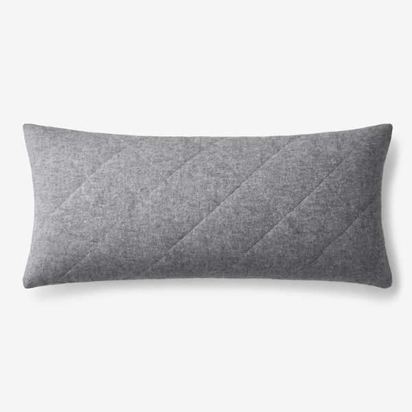 The Company Store Legends Hotel Bromley Velvet Flannel Yarn-Dyed Smoke 14 in. x 30 in. Throw Pillow