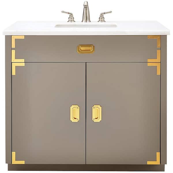 Home Decorators Collection Chatham 38 in. W Single Vanity in Taupe Grey with Faux Stone Vanity Top in White with White Sink