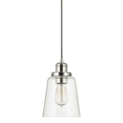 Hampton Bay Melton 1-Light Polished Nickel Transitional Pendant with Clear Glass Shade and Silver Cord