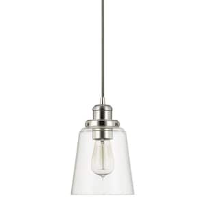 Melton 1-Light Polished Nickel Pendant with Clear Glass Shade and Silver Cord