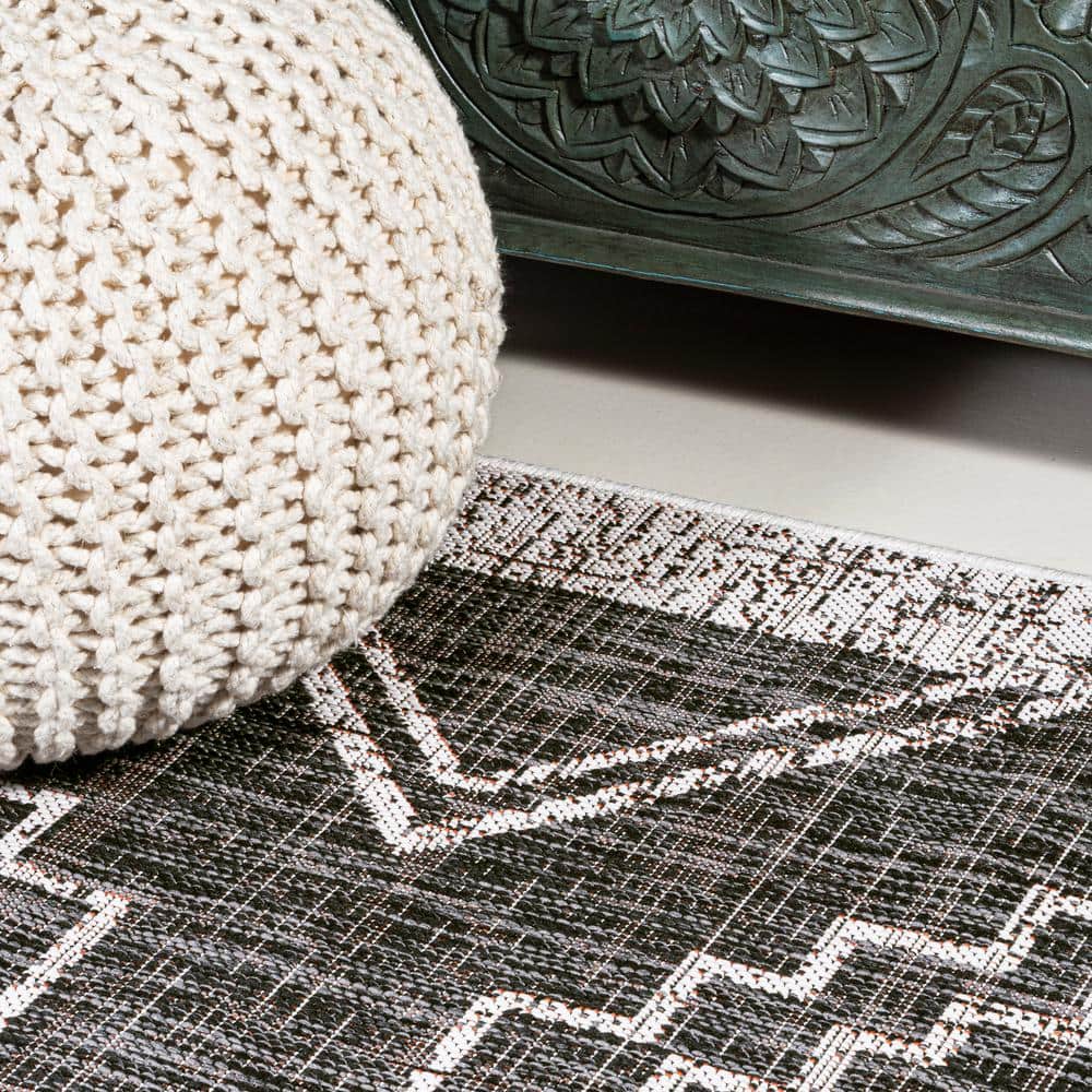 Marokko Black and Ivory Geometric Indoor/Outdoor Rug