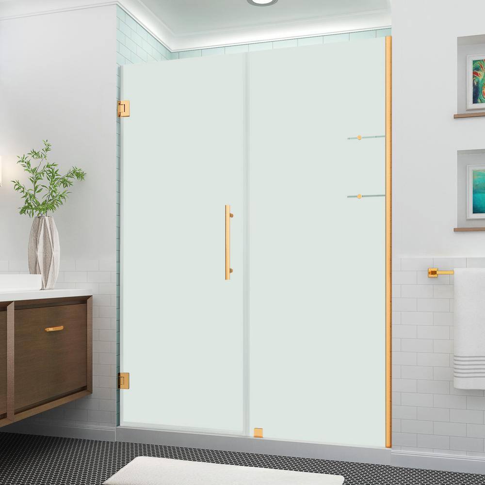BelmoreGS 62.25 in. to 63.25 in. W x 72 in. H Frameless Hinged Shower Door Frosted Glass & Glass Shelves in Brushed Gold price history on PriceWatchPro