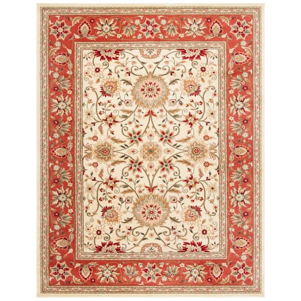 Lyndhurst 9 ft. x 12 ft. Ivory/Rust Border Floral Antique Area Rug