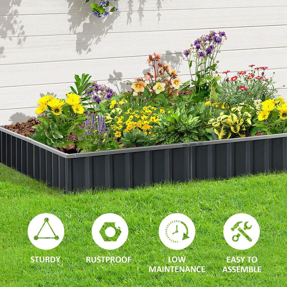 Dark Grey Metal Raised Garden Bed Planter Box