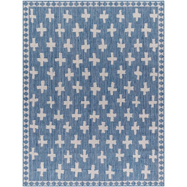 Livabliss Long Beach Blue Moroccan 8 ft. x 10 ft. Indoor/Outdoor Area Rug