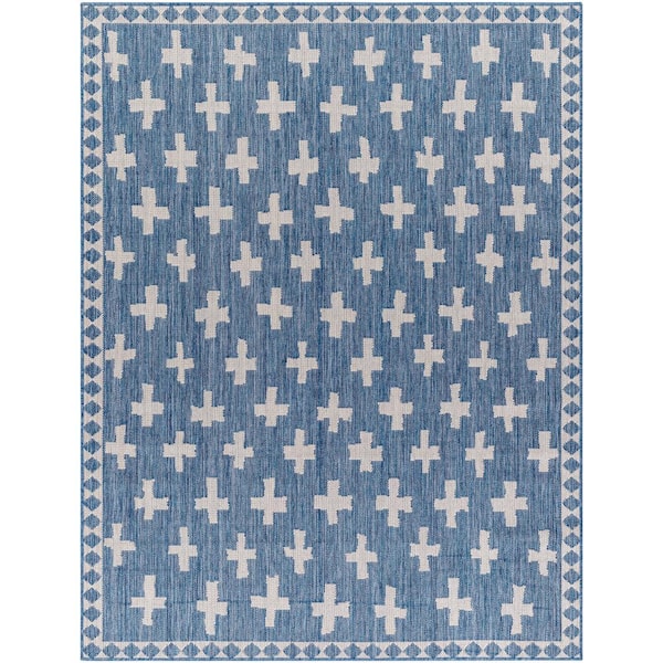 Livabliss Long Beach Blue Moroccan 8 ft. x 10 ft. Indoor/Outdoor Area Rug