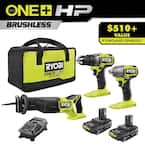 Ryobi ONE+ HP 18V Brushless Cordless 3-Tool Combo Kit with (2) 1.5 Ah Batteries, Charger, and Bag