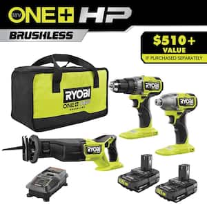 ONE+ HP 18V Brushless Cordless 3-Tool Combo Kit with (2) 1.5 Ah Batteries, Charger, and Bag