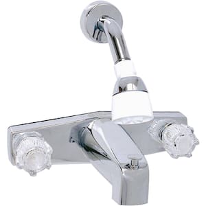 2-Handle RV Tub and Shower Diverter Faucet with Clear Acrylic Knobs and Shower Head Kit in Chrome