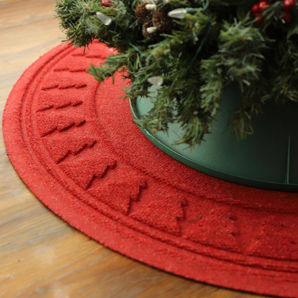 Red Pine Tree Round Christmas Tree Skirt with Rubber Backing