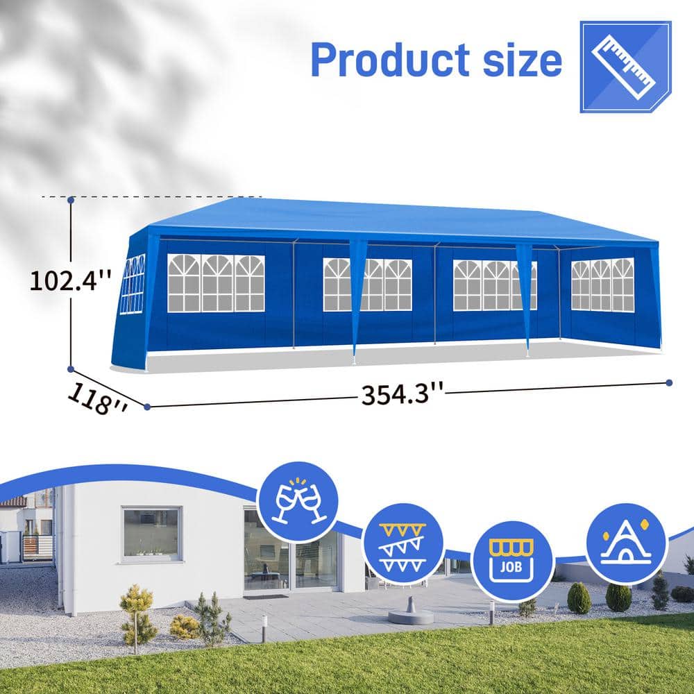 Large Blue Iron Outdoor Party Tent with 8 Sidewalls