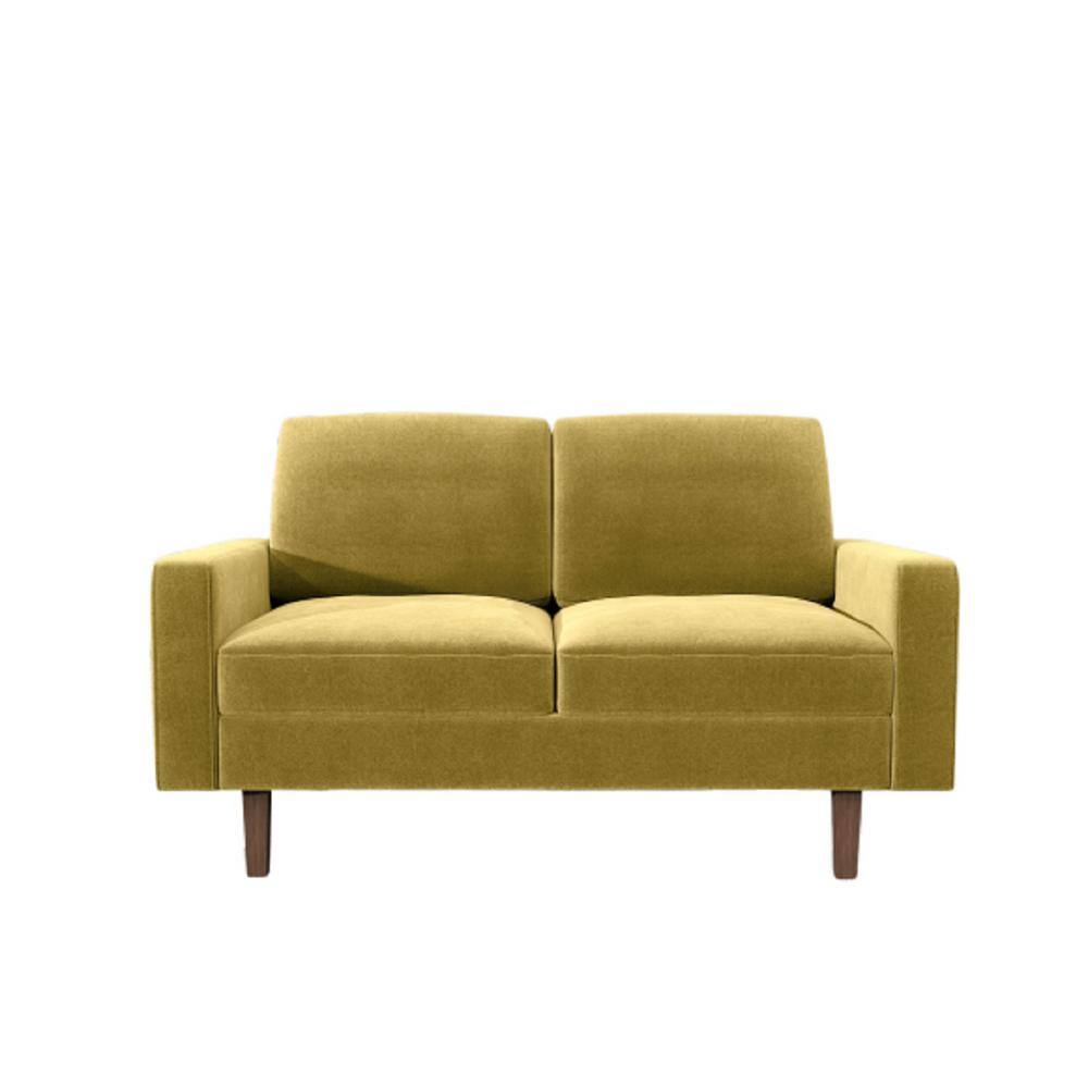 US PRIDE FURNITURE Ross 57.9 in. Golden Yellow Velvet 2-Seater Loveseat ...