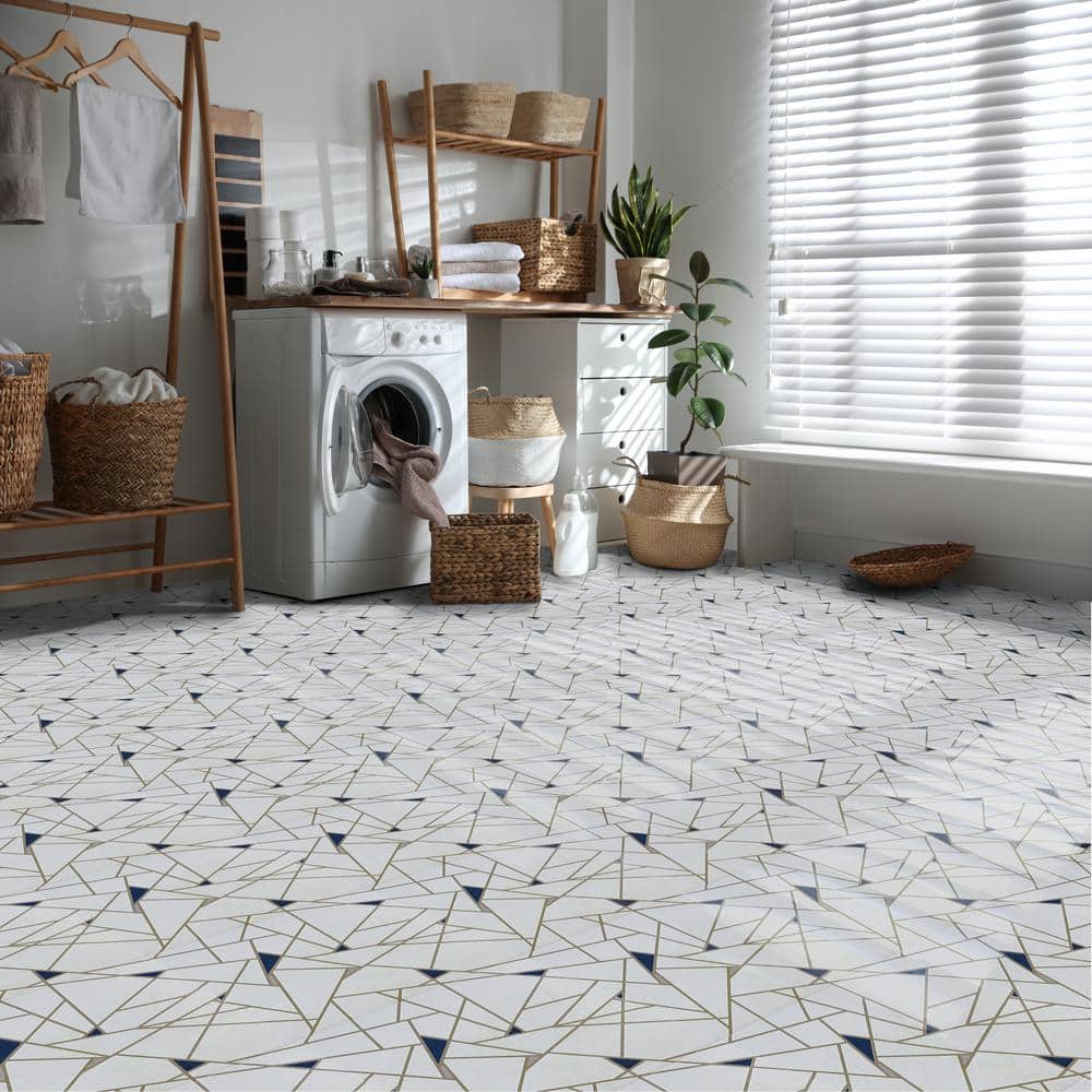 Edge Pattern Blue and Cream 12-Inch Vinyl Floor Tiles