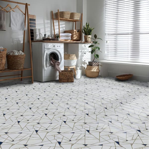 Retro 12 in. W x 12 in. L Edge Blue/cream Peel and Stick Vinyl Tile Flooring (20 sq. ft./case)