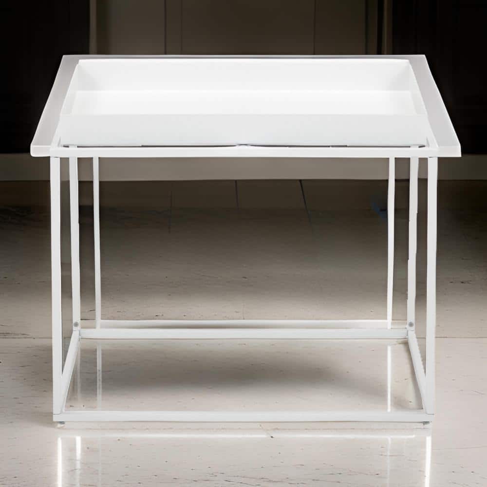 24" White Powder Coated Metal Tray Top End Table