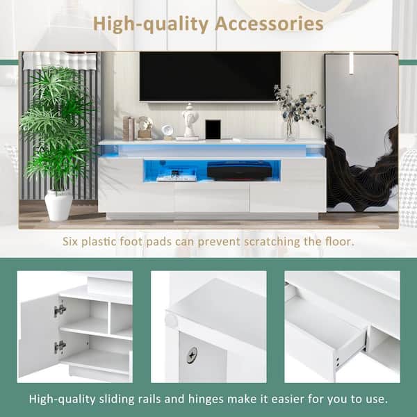 Binrrio Modern TV Stand with 16 Colors LED Light for TV up to 70 Inches,  High Glossy TV Cabinet Media Storage Entertainment Center Console Table  with