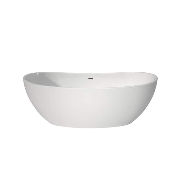 64.96 in. x 31.96 in. Deep Soaking Acrylic Freestanding Bathtub with Gloss White Finish for Modern Bathrooms