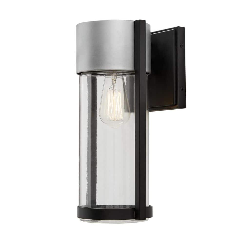 Hampton Bay Kempster Modern 1-Light 2-Tone Modern Outdoor Wall Cylinder Light with Clear Glass