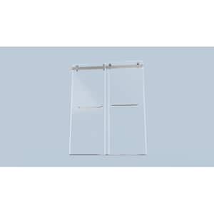 60 in. W x 76 in. H Semi Frameless Sliding Shower Door in Brushed Nickel with 10 mm Clear Tempered Glass and Towel Bar