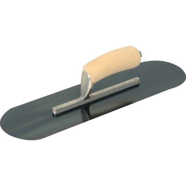 MARSHALLTOWN 16 in. x 3-1/2 in. Fully Rounded Exposed Rivet Blue Steel Trowel - Wood Handle