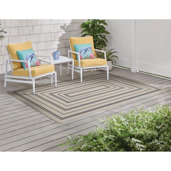 Border Navy/Ivory 6 ft. x 9 ft. Indoor/Outdoor Area Rug