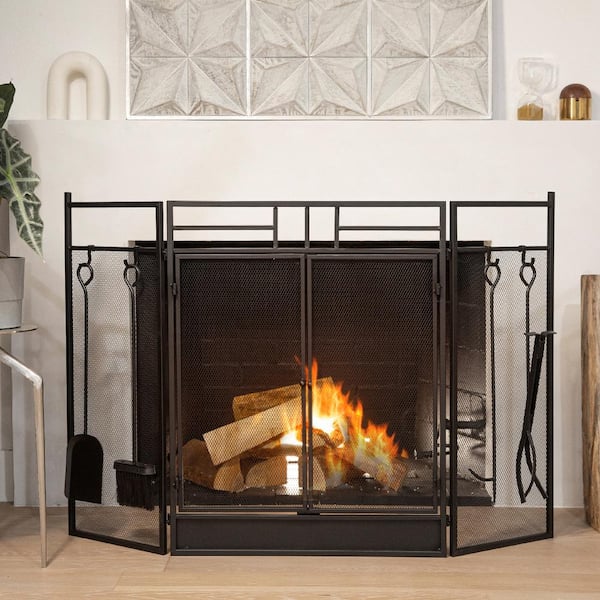  Fire Beauty Fireplace Screen Decorative Mesh Geometric Fire  Spark Guard Gate Cover for Home : Home & Kitchen