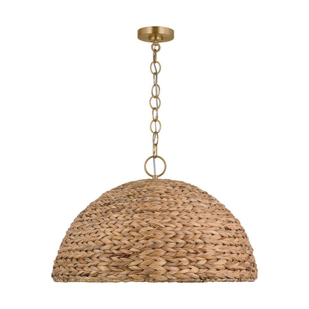 Burnished Brass and Seagrass Dome Pendant Light