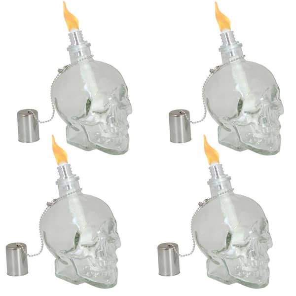 Sunnydaze Sunnydaze Grinning Skull 4 Glass Tabletop Torches - Clear