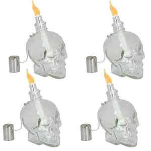 Sunnydaze Grinning Skull 4 Glass Tabletop Torches - Clear