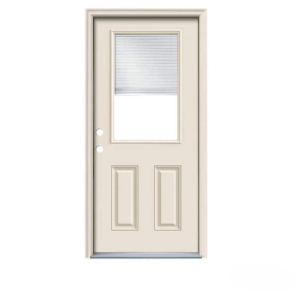 JELD-WEN 34 in. x 80 in. 1/2 Lite Primed Steel Prehung Right-Hand Inswing Entry Door w/Mini-Blinds and Brickmould