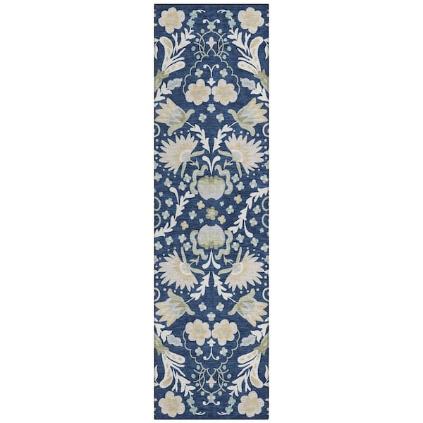 Chantille Machine Washable Indoor/Outdoor Abstract ACN3049 Navy 2 ft. x 7 ft. Runner Rug