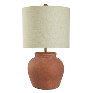 26.5 in. Red Urn Task and Reading Table Lamp for Living Room with Beige Linen Shade