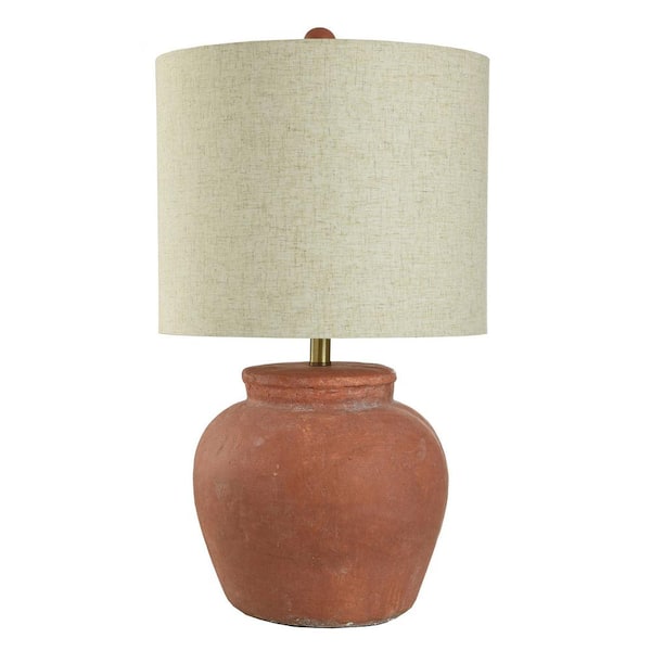 StyleCraft 26.5 in. Red Urn Task and Reading Table Lamp for Living Room with Beige Linen Shade