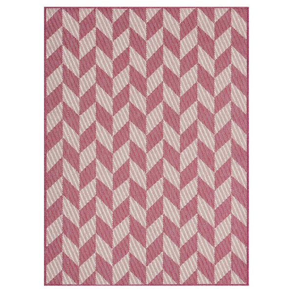Patio Country Calla Pink/Ivory 5 ft. x 7 ft. Herringbone Indoor/Outdoor Area Rug