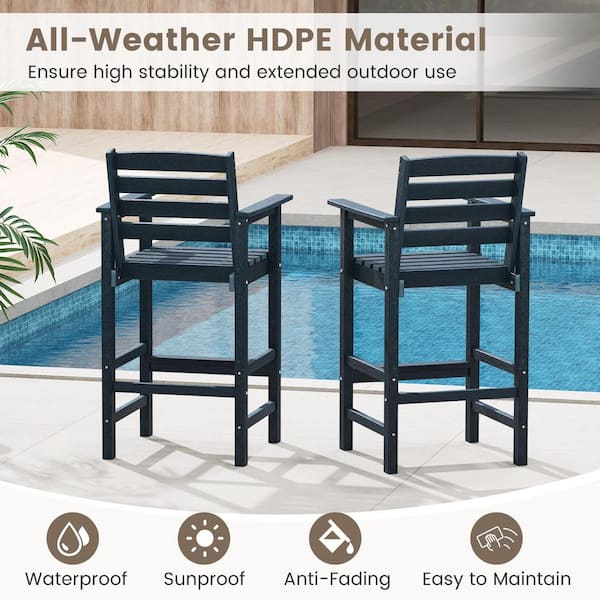 Navy Blue Bar Height HDPE Adirondack Chairs Set of 2