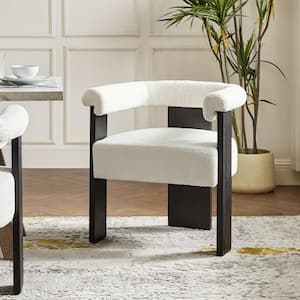 Emanuele Modern Ivory Boucle Dining Chair with Solid Wood Legs
