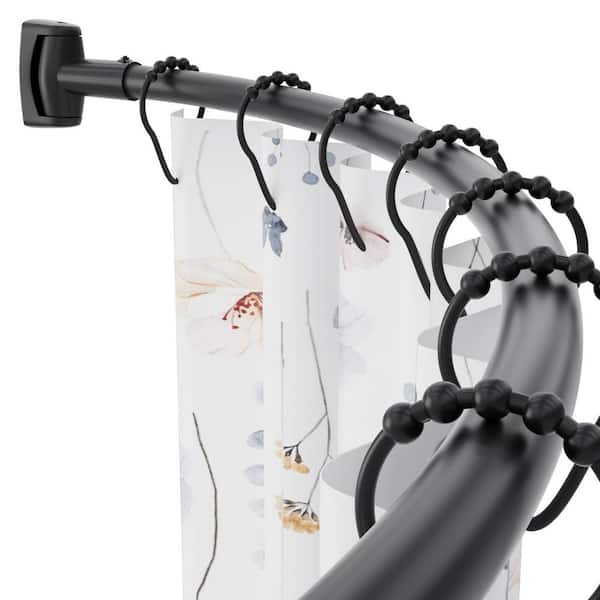 Adjustable Stainless Steel Curved Shower Rod in Black, 72 inches Extra Wide Shower Curtain Rod for Bathroom