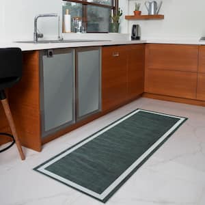 Everest Green Creme 2 ft. 8 in. x 8 ft. Machine Washable Geometric Modern Border Polyester Non-Slip Backing Area Rug