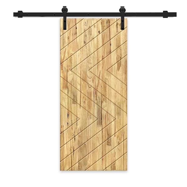 CALHOME 30 in. x 80 in. Weather Oak Stained Pine Wood Modern Interior Sliding Barn Door with Hardware Kit