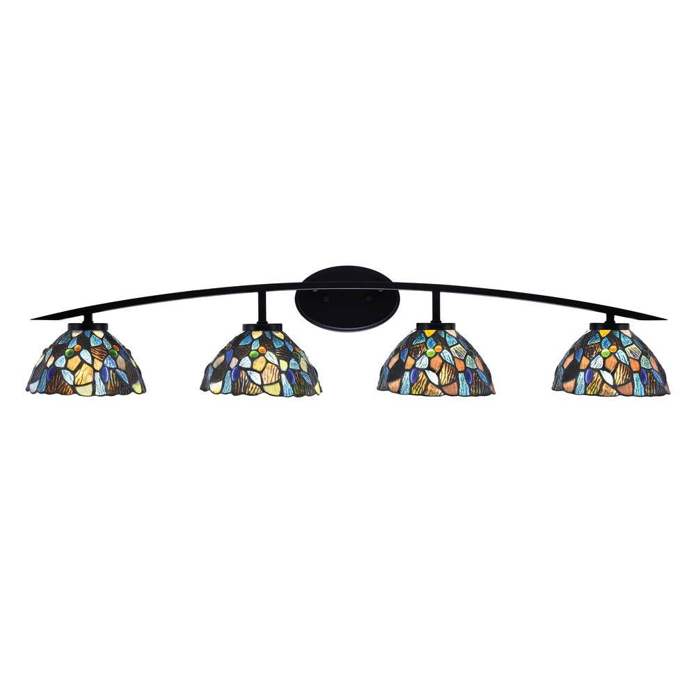Siena 40 in. 4-Light Matte Black Vanity-Light with 7 in. Blue Mosaic Art Gl