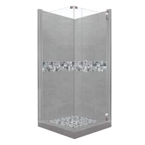 Newport Grand Hinged 42 in. x 42 in. x 80 in. Right-Hand Corner Shower Kit in Wet Cement and Chrome Hardware