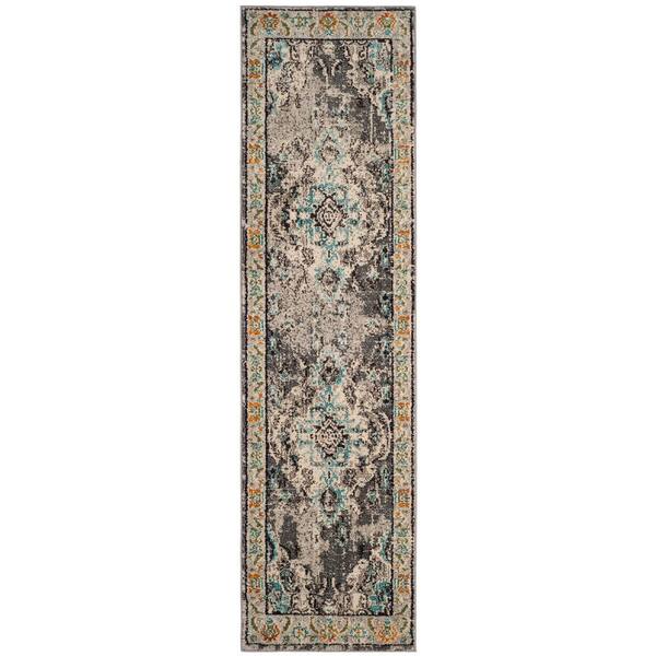 SAFAVIEH Monaco Gray/Light Blue 2 ft. x 10 ft. Distressed Border Medallion Runner Rug