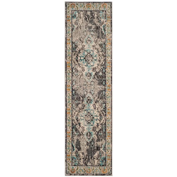 SAFAVIEH Monaco 2 ft. x 8 ft. Gray/Light Blue Border Runner Rug