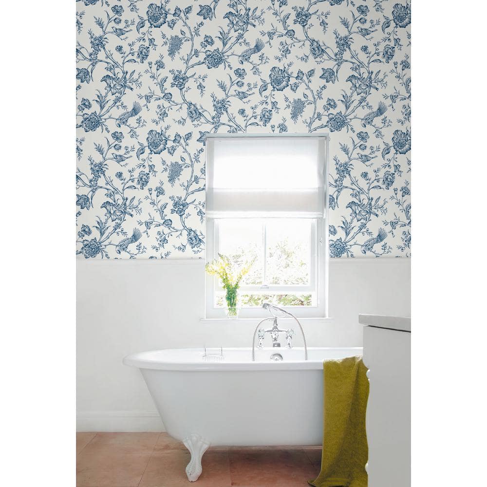 Navy Blue Floral Chinoiserie Peel and Stick Vinyl Wallpaper