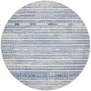 Whimsicle Ivory Blue 8 ft. x 8 ft. Abstract Contemporary Round Area Rug