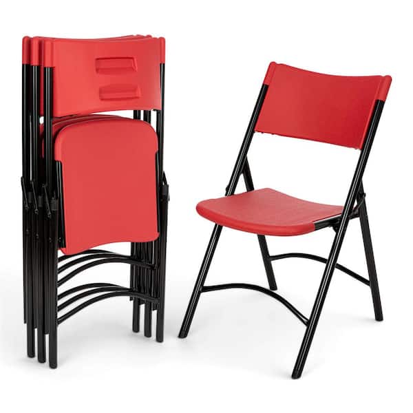 Gwyneth Collection Plastic Resin Card Table Folding Chair, Red, Pack of 4