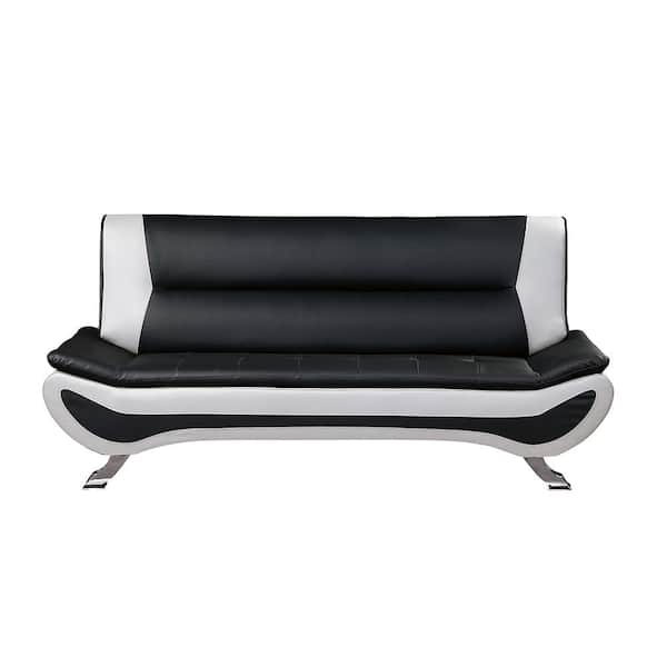 Lazzara Emerson 77.5 in. W Armless Faux Leather Rectangle Sofa in. Black and White