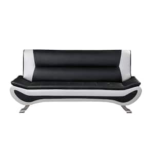 Emerson 77.5 in. W Armless Faux Leather Rectangle Sofa in. Black and White