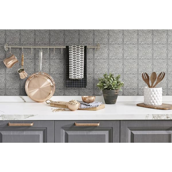 Faux Embossed Tile Peel and Stick Wallpaper 30.75 sq. ft.