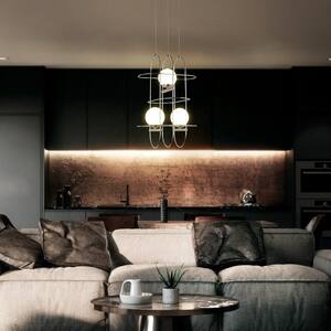 Lyra 16 in.16-Watt Integrated LED Chandelier with 3 Glass Shades and Polished Chrome Cage Island Hanging Pendant Light